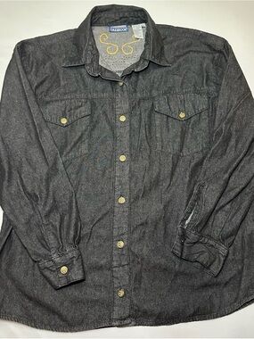 Vintage 90s Oakbrook Embellished Black Denim Shacket / Button Down Shirt L